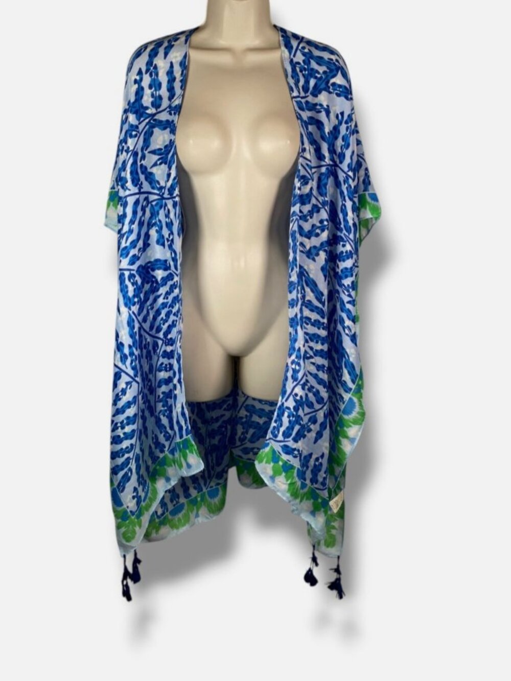 Do Everything In Love Women's Blue Printed Tassel Kimono One Size
